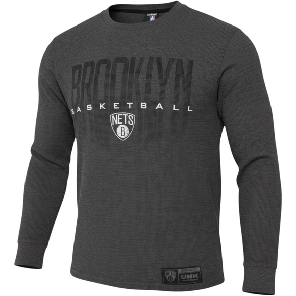 Unk Other - Mens UNK NBA Brooklyn Nets Thermal Shirt Waffle Knit Charcoal Grey Large‎